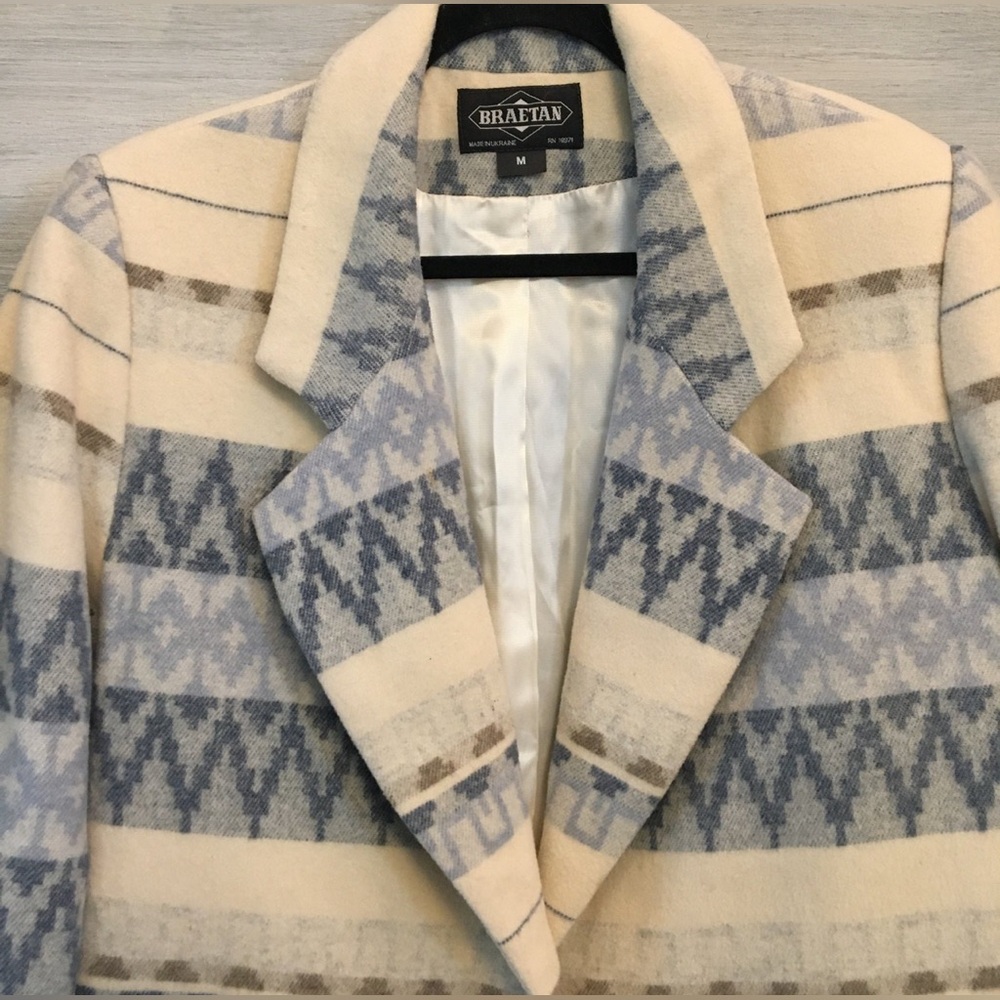 Vintage Wool Satin Lined Blazer Made in Ukraine by Braetan Southwestern Print LN - Picture 2 of 10